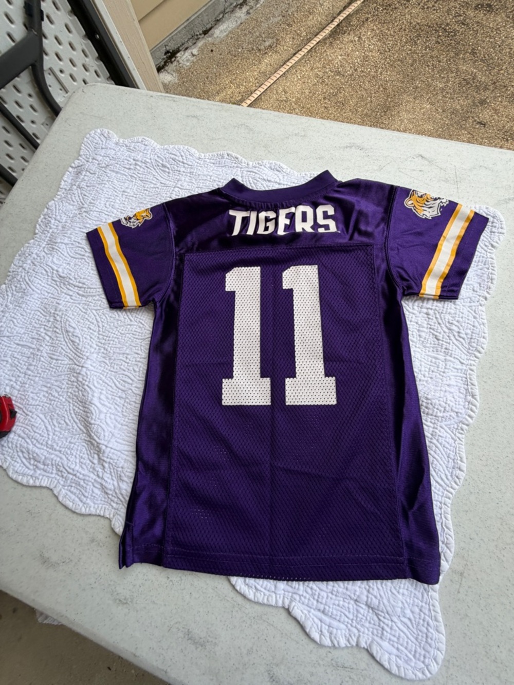 Pro Edge LSU Kids Purple Football Jersey #11 with Yellow & White Trim - Picture 5 of 7